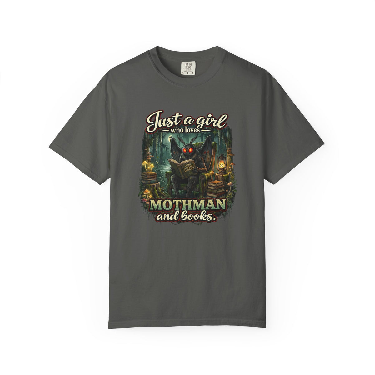 Just a Girl Who Loves Mothman and Books T Shirt Cryptid Book Lover Tee