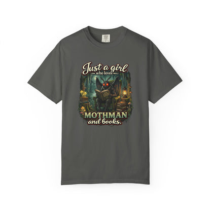 Just a Girl Who Loves Mothman and Books T Shirt Cryptid Book Lover Tee
