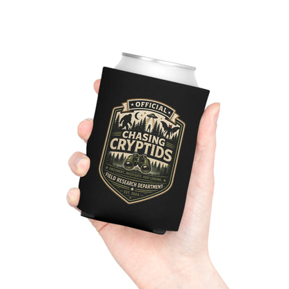 Chasing Cryptids official field research badge neoprene can cooler