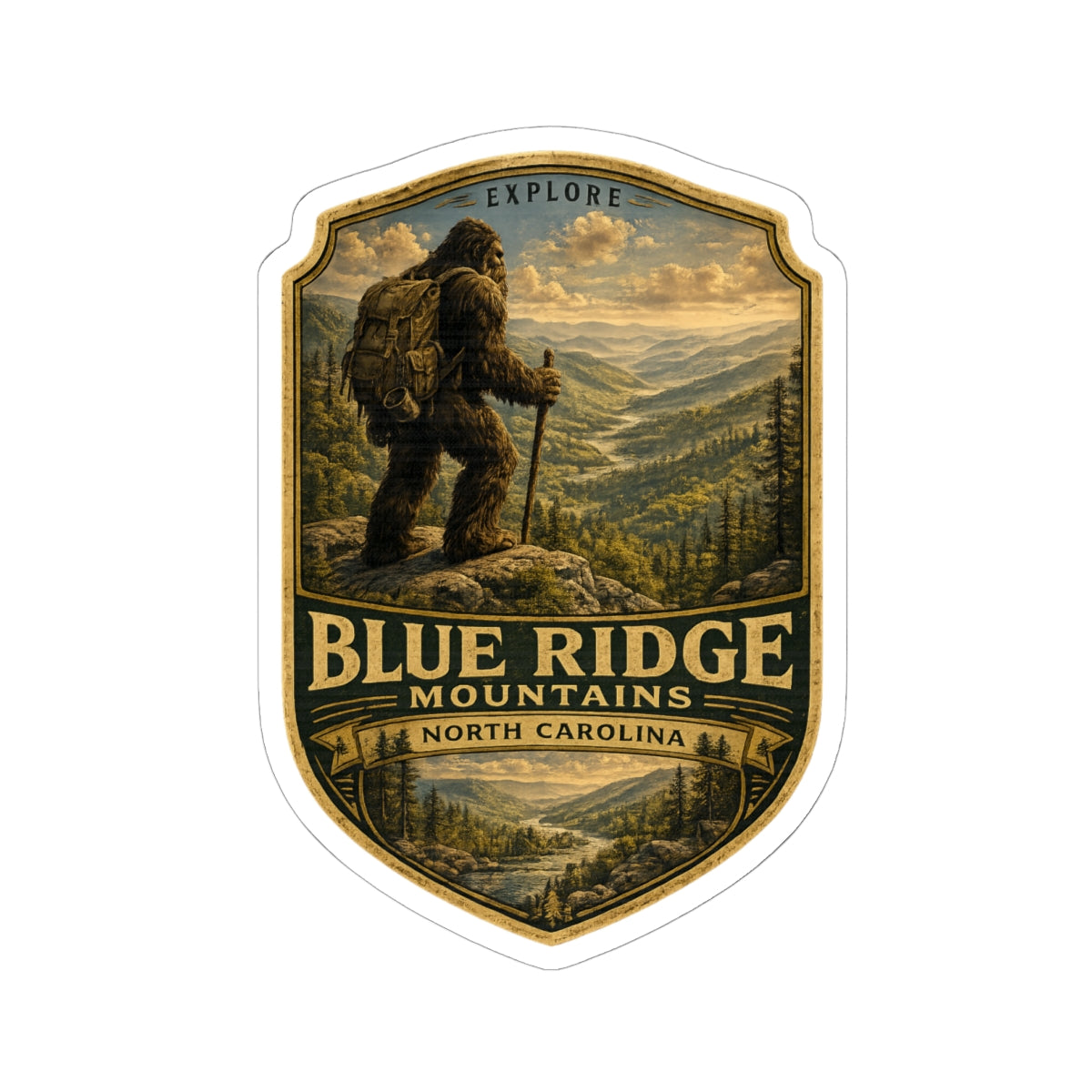 Blue Ridge Mountains Sasquatch Patch Sticker | North Carolina Hiking Decal