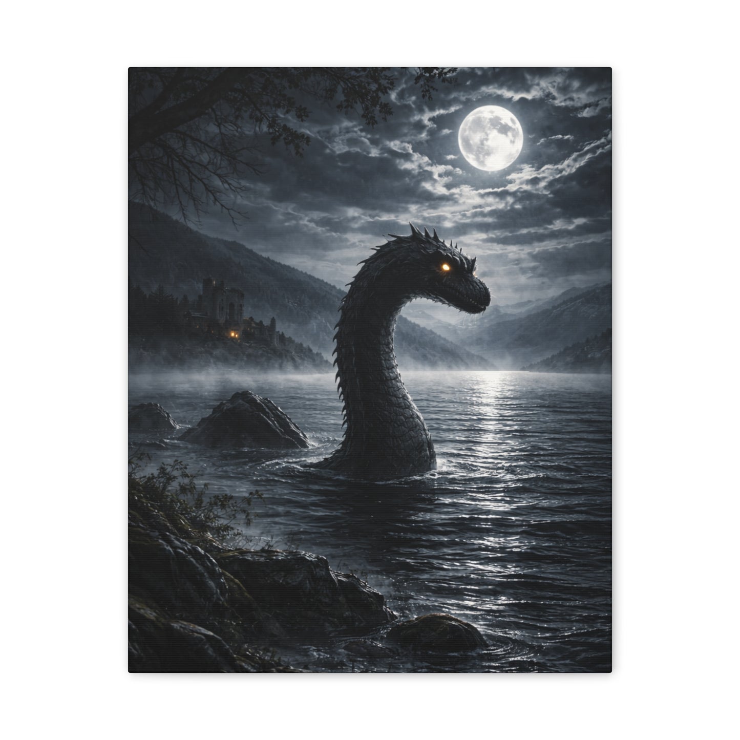 Loch Ness Monster Canvas Print | Dark Moonlit Series | 12x16 & 16x20