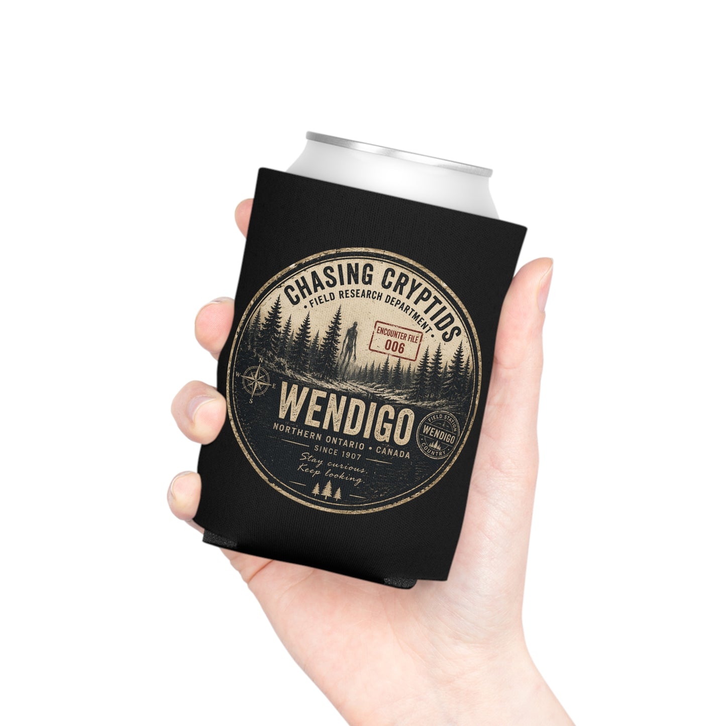 Wendigo Field Research Can Cooler | Chasing Cryptids | Encounter File 006 | Northern Ontario Cryptid Can Sleeve