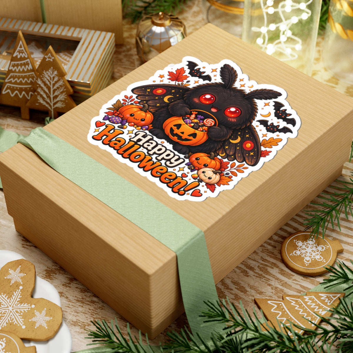 Cute Mothman Halloween Sticker, Happy Halloween Cryptid Sticker, Spooky Cute Mothman Gift