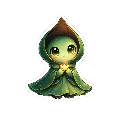 Baby Flatwoods Monster holding a glowing star vinyl sticker, Cryptid Cubs series