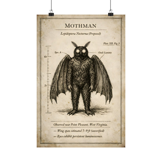 Mothman Natural History Illustration Vintage Cryptid Specimen Plate Museum Style Art Print