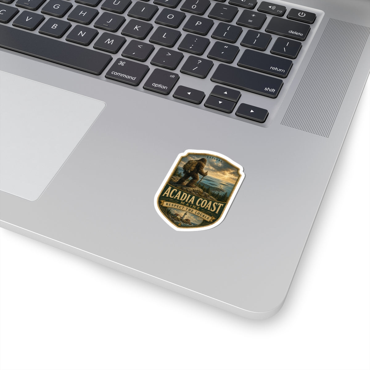 Acadia Coast Maine Sasquatch/Bigfoot Sticker | Scenic Lighthouse Badge, Explore Respect the Locals