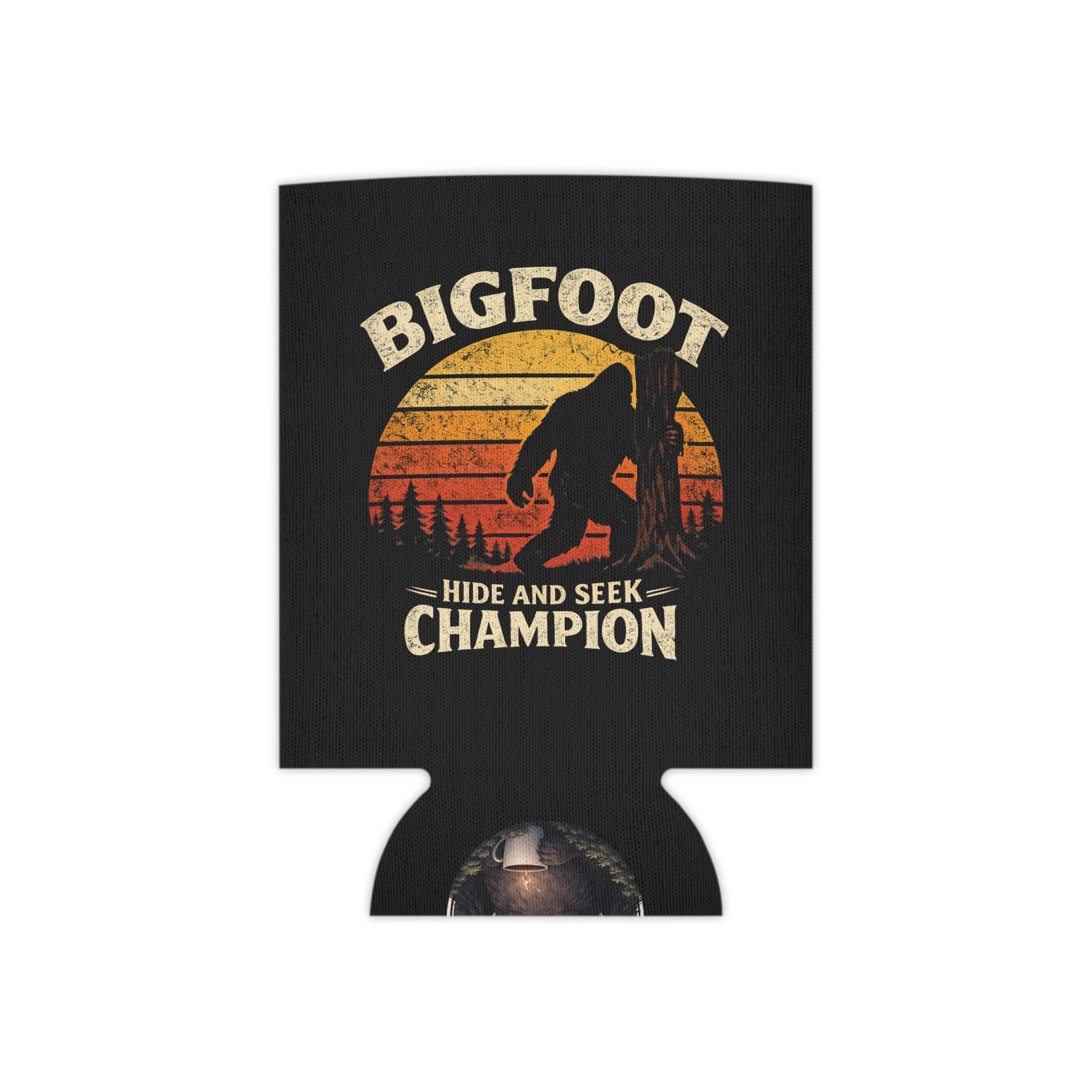 Bigfoot Hide and Seek Champion retro sunset neoprene can cooler
