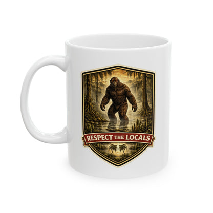 Skunk Ape vintage badge ceramic coffee mug, Respect the Locals series