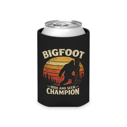 Bigfoot Hide and Seek Champion retro sunset neoprene can cooler