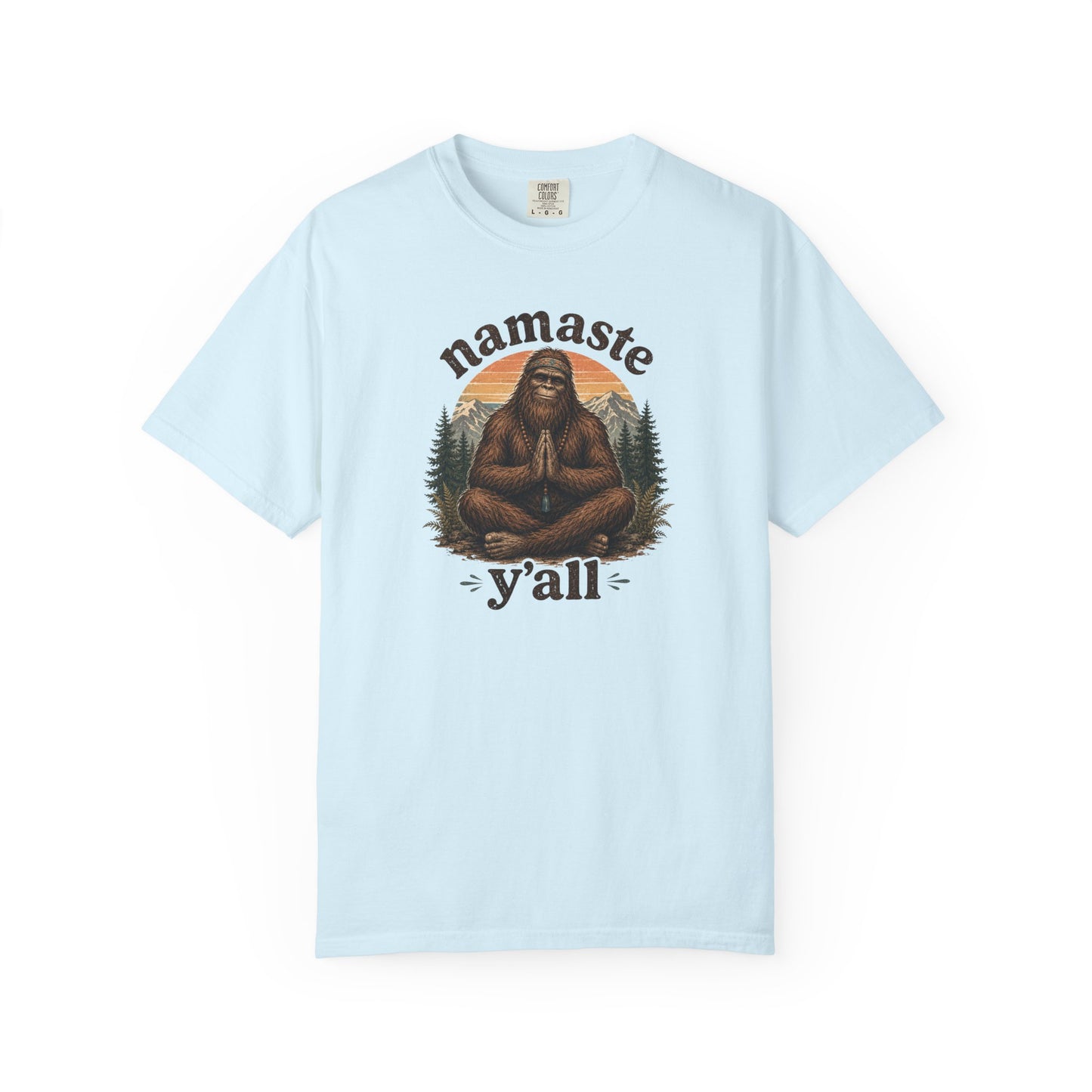 Namaste Y'all Bigfoot Sasquatch T-Shirt | Yoga Forest Illustration
