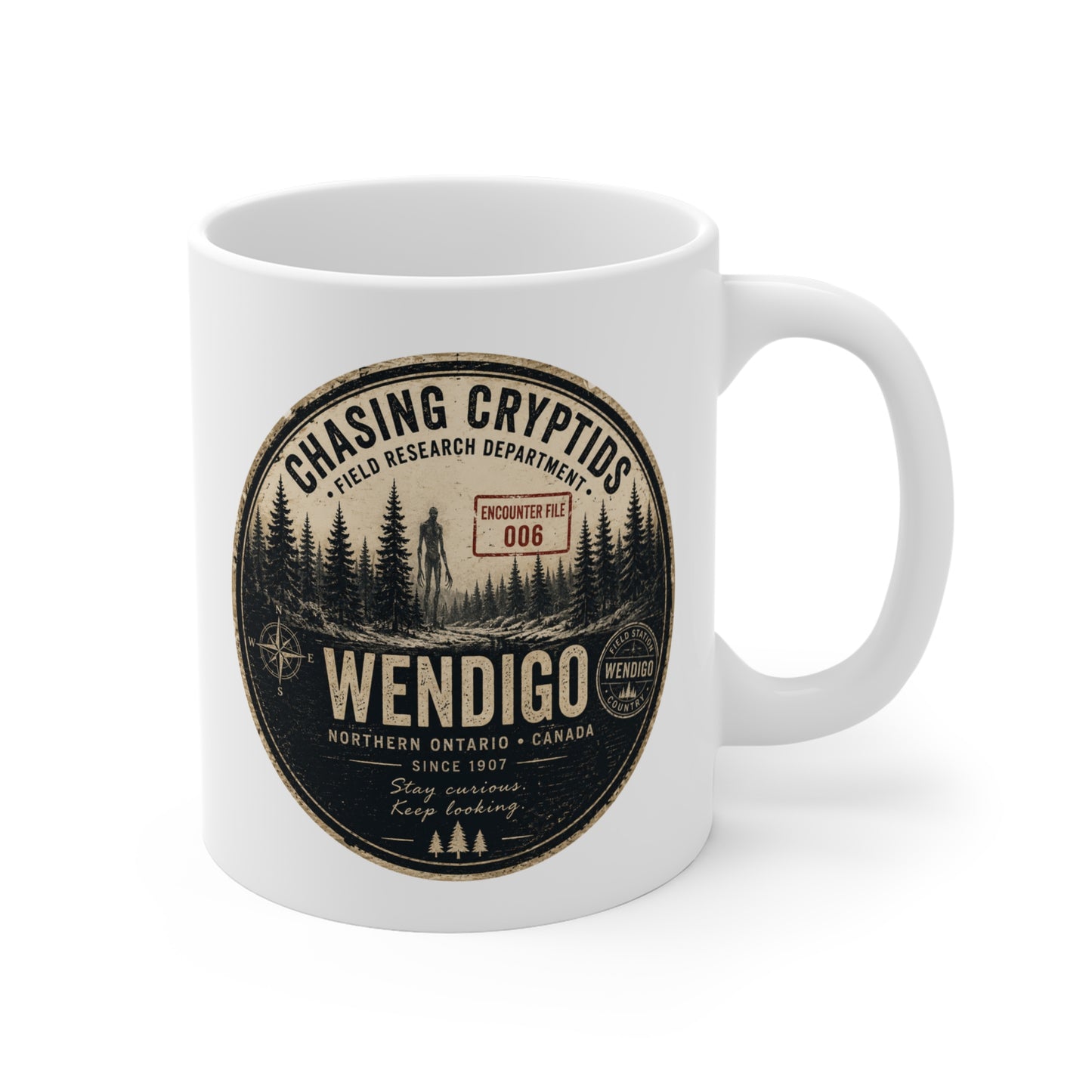 Wendigo Encounter File 006 Coffee Mug | Vintage Cryptid Camp Mug | Chasing Cryptids Field Research
