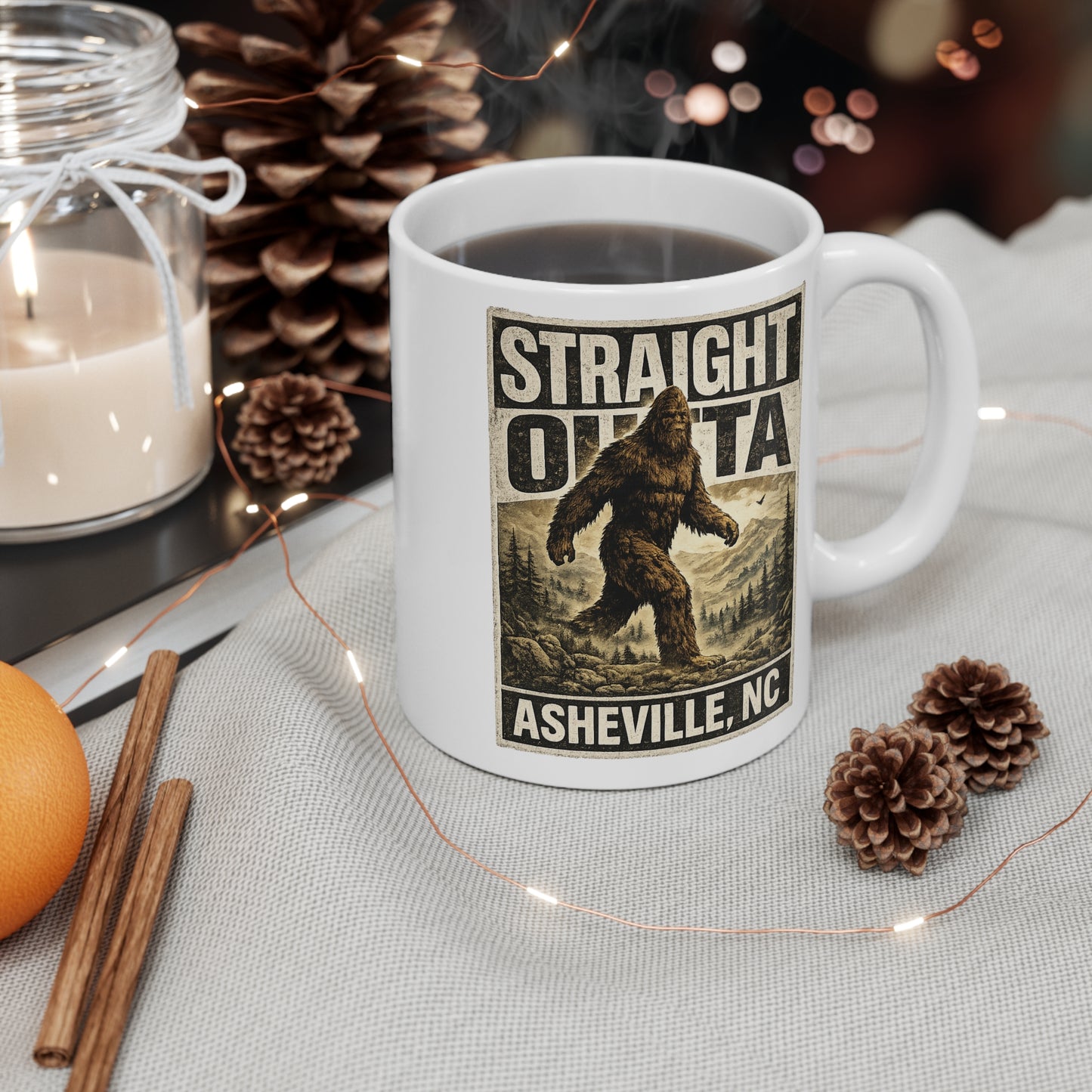 Straight Outta Asheville Mug | Bigfoot Sasquatch Mountain Design