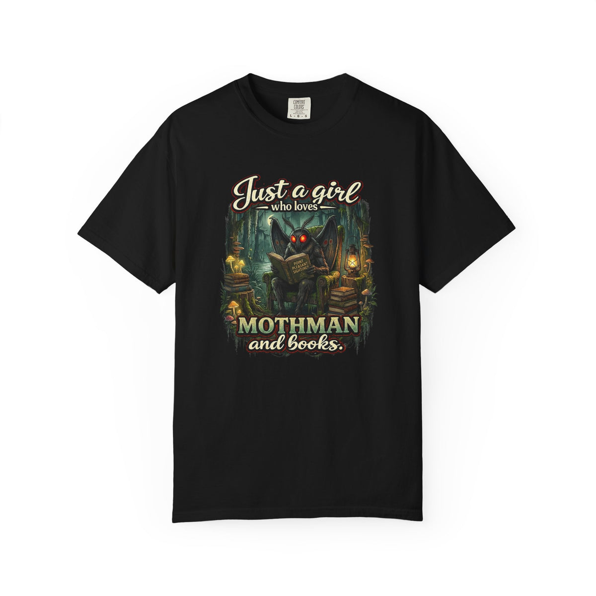 Just a Girl Who Loves Mothman and Books T Shirt Cryptid Book Lover Tee
