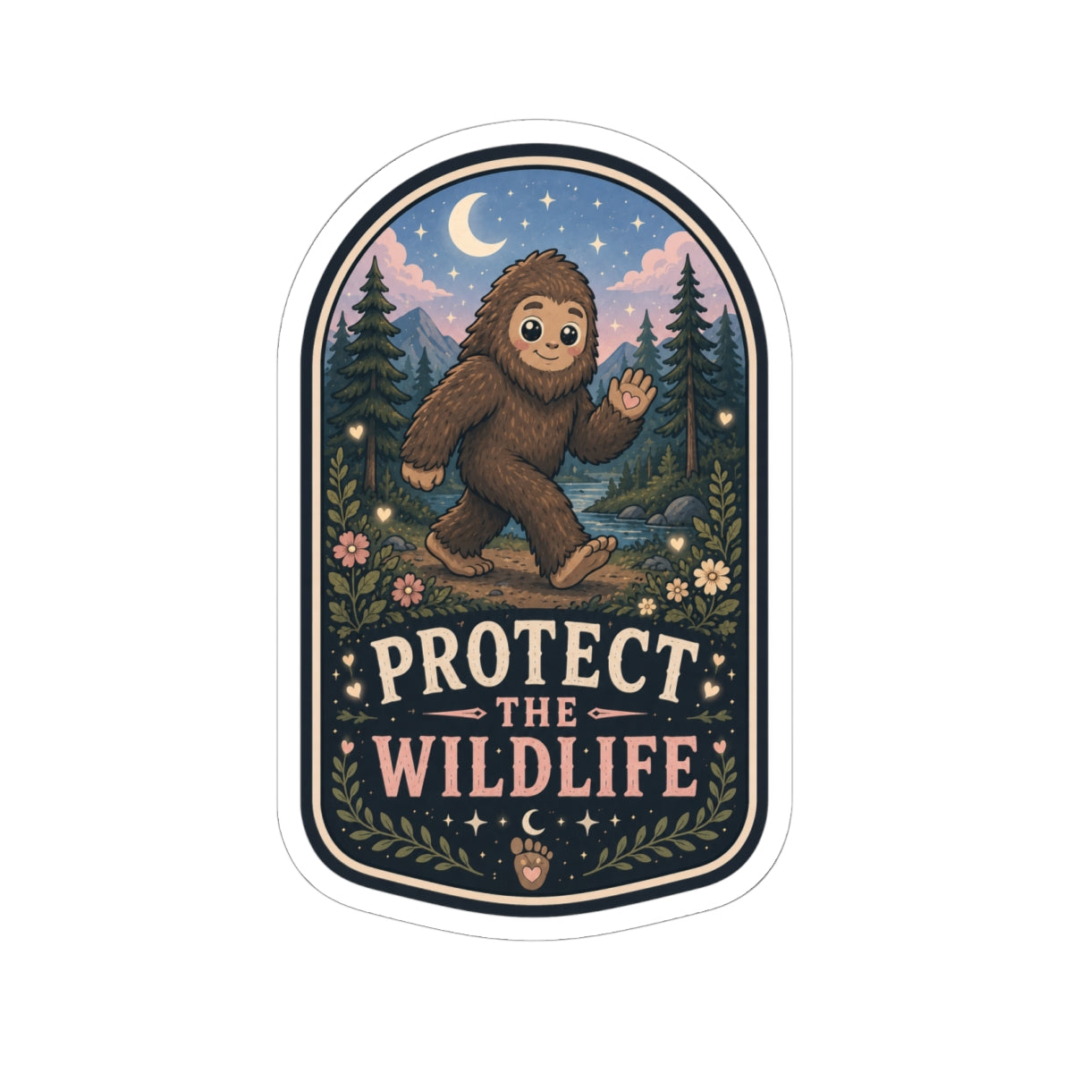 Protect the Wildlife Sasquatch woodland conservation vinyl sticker