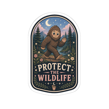 Protect the Wildlife Sasquatch woodland conservation vinyl sticker