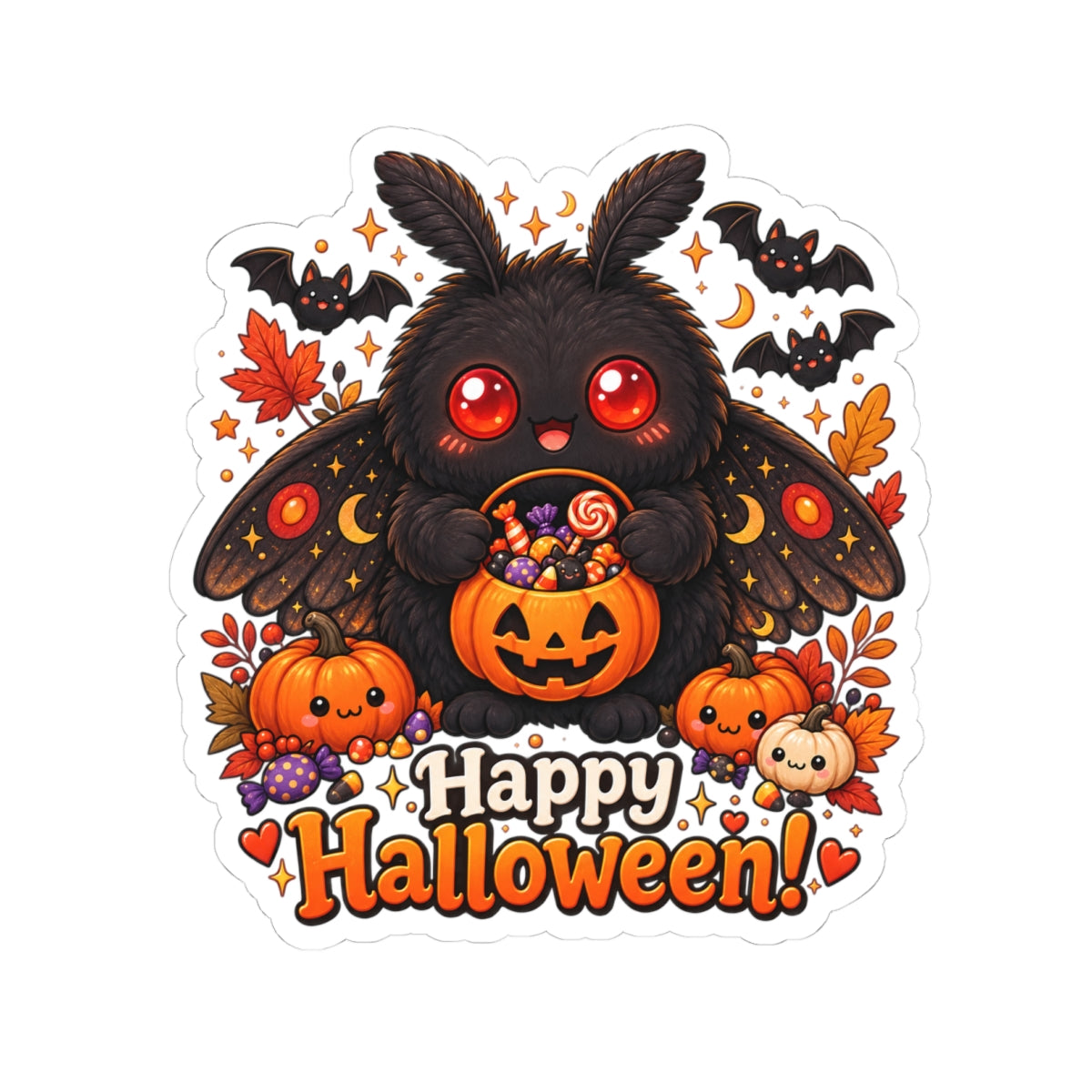 Cute Mothman Halloween Sticker, Happy Halloween Cryptid Sticker, Spooky Cute Mothman Gift
