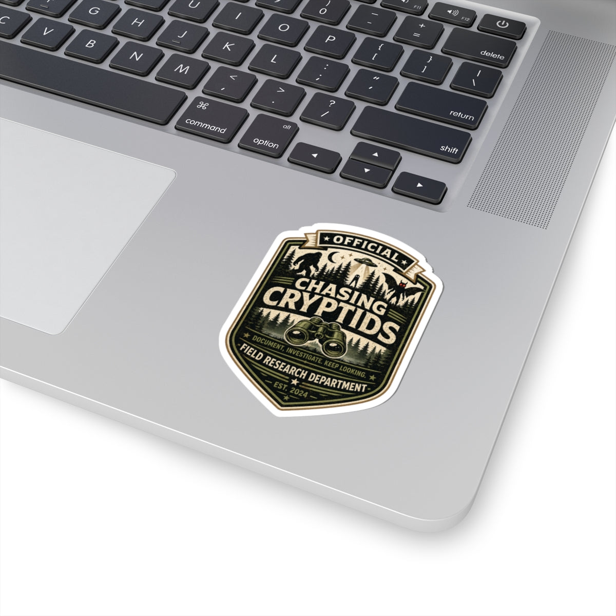 Chasing Cryptids official field research badge vinyl sticker