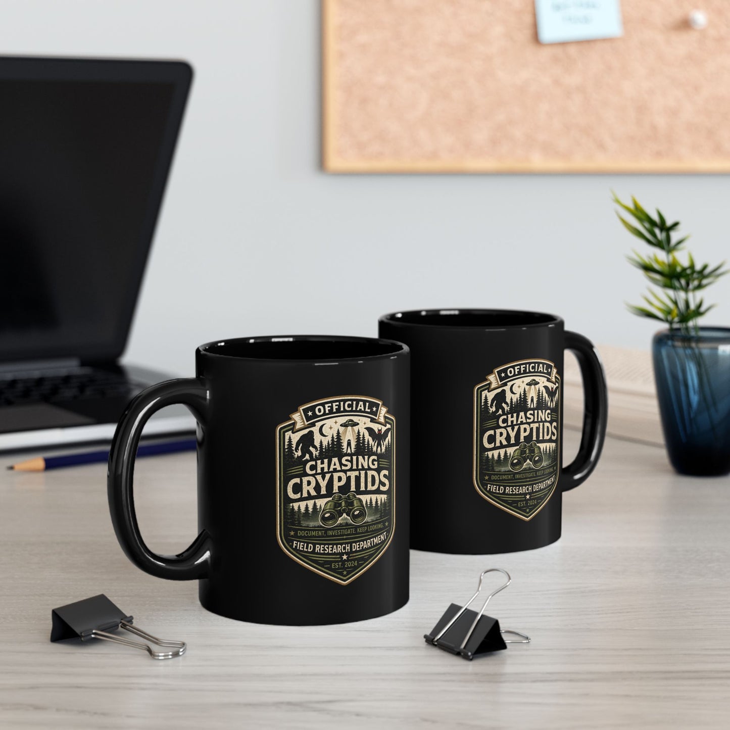 Chasing Cryptids official field research black ceramic coffee mug
