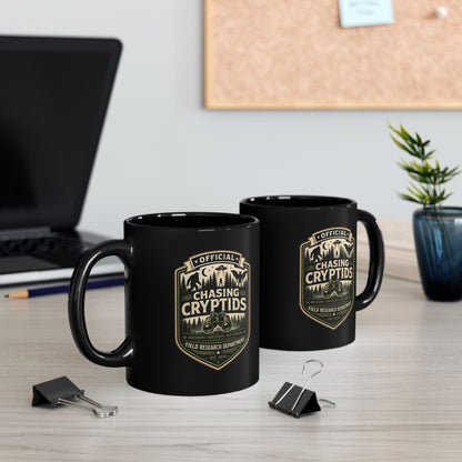 Chasing Cryptids official field research black ceramic coffee mug