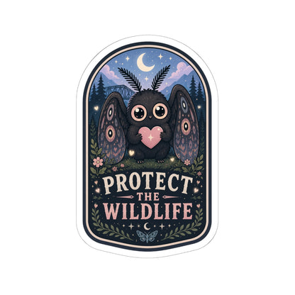 Protect the Wildlife Mothman holding a heart vinyl sticker