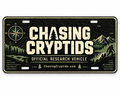 Chasing Cryptids Official Research Vehicle Plate | Bigfoot Front License Plate | Cryptid Field Research Jeep Accessory | Sasquatch Decor